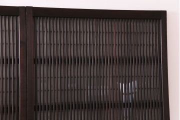 昭和レトロ　板ガラス裏障子留め　懐かしさを感じる麻の葉ガラス入り格子帯戸(ガラス帯戸、格子戸、引き戸、建具)4枚組
