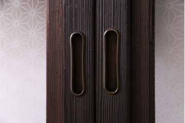 昭和レトロ　板ガラス裏障子留め　懐かしさを感じる麻の葉ガラス入り格子帯戸(ガラス帯戸、格子戸、引き戸、建具)4枚組