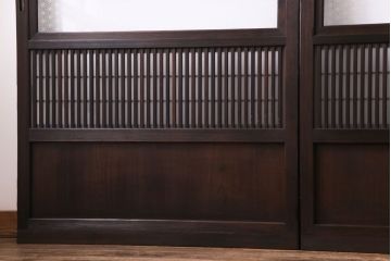 昭和レトロ　板ガラス裏障子留め　懐かしさを感じる麻の葉ガラス入り格子帯戸(ガラス帯戸、格子戸、引き戸、建具)4枚組