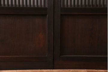 昭和レトロ　板ガラス裏障子留め　懐かしさを感じる麻の葉ガラス入り格子帯戸(ガラス帯戸、格子戸、引き戸、建具)4枚組