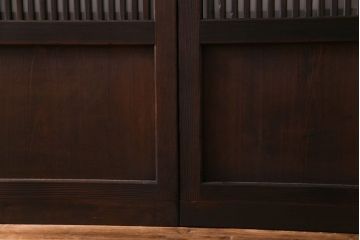 昭和レトロ　板ガラス裏障子留め　懐かしさを感じる麻の葉ガラス入り格子帯戸(ガラス帯戸、格子戸、引き戸、建具)4枚組