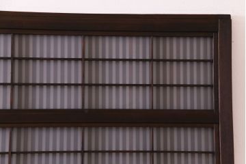 昭和レトロ　板ガラス裏障子留め　懐かしさを感じる麻の葉ガラス入り格子帯戸(ガラス帯戸、格子戸、引き戸、建具)4枚組