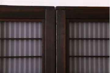 昭和レトロ　板ガラス裏障子留め　懐かしさを感じる麻の葉ガラス入り格子帯戸(ガラス帯戸、格子戸、引き戸、建具)4枚組
