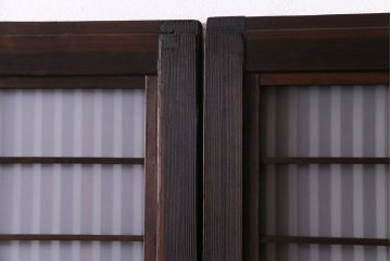 昭和レトロ　板ガラス裏障子留め　懐かしさを感じる麻の葉ガラス入り格子帯戸(ガラス帯戸、格子戸、引き戸、建具)4枚組