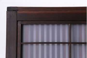昭和レトロ　板ガラス裏障子留め　懐かしさを感じる麻の葉ガラス入り格子帯戸(ガラス帯戸、格子戸、引き戸、建具)4枚組