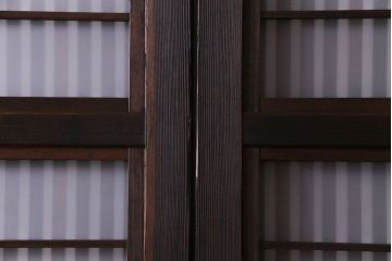 昭和レトロ　板ガラス裏障子留め　懐かしさを感じる麻の葉ガラス入り格子帯戸(ガラス帯戸、格子戸、引き戸、建具)4枚組