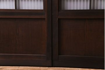 昭和レトロ　板ガラス裏障子留め　懐かしさを感じる麻の葉ガラス入り格子帯戸(ガラス帯戸、格子戸、引き戸、建具)4枚組