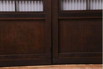 昭和レトロ　板ガラス裏障子留め　懐かしさを感じる麻の葉ガラス入り格子帯戸(ガラス帯戸、格子戸、引き戸、建具)4枚組
