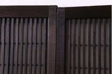 昭和期　板ガラス裏障子留め　幅狭!縦桟が美しいシンプルなガラス入り格子戸(ガラス帯戸、引き戸、建具)4枚組
