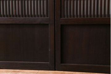 昭和期　板ガラス裏障子留め　幅狭!縦桟が美しいシンプルなガラス入り格子戸(ガラス帯戸、引き戸、建具)4枚組