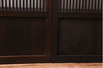 昭和期　板ガラス裏障子留め　幅狭!縦桟が美しいシンプルなガラス入り格子戸(ガラス帯戸、引き戸、建具)4枚組