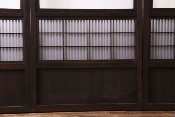 昭和期　板ガラス裏障子留め　幅狭!縦桟が美しいシンプルなガラス入り格子戸(ガラス帯戸、引き戸、建具)4枚組