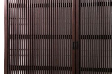 和製アンティーク　裏障子付き　シックで落ち着きのある幅狭の格子戸(引き戸、障子戸、建具)2枚セット