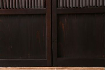 和製アンティーク　裏障子付き　シックで落ち着きのある幅狭の格子戸(引き戸、障子戸、建具)2枚セット