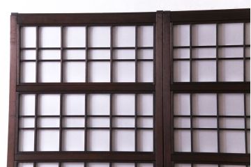 和製アンティーク　裏障子付き　シックで落ち着きのある幅狭の格子戸(引き戸、障子戸、建具)2枚セット