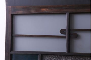 大正ロマン　鮮やかな色ガラスとモダンな桟のデザインが魅力のガラス戸(窓、サッシ)2枚組