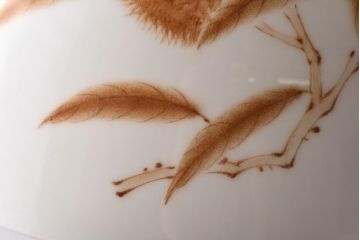 オールドノリタケ・則武(日陶)　栗の図が描かれた味わいのあるシェード(電笠、天井照明)