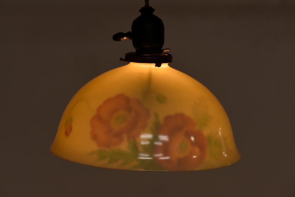オールドノリタケ・則武(日陶)　ポピー(芥子)　照らすと透ける模様が魅力の電笠(天井照明、シェード)(2)