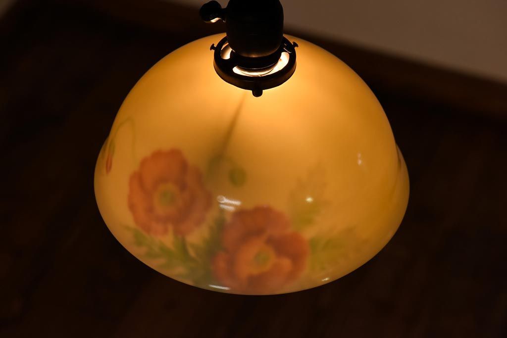 オールドノリタケ・則武(日陶)　ポピー(芥子)　照らすと透ける模様が魅力の電笠(天井照明、シェード)(2)