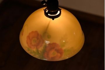 オールドノリタケ・則武(日陶)　ポピー(芥子)　照らすと透ける模様が魅力の電笠(天井照明、シェード)(2)