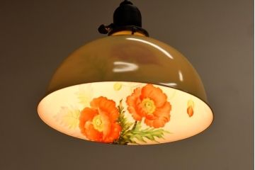 オールドノリタケ・則武(日陶)　ポピー(芥子)　照らすと透ける模様が魅力の電笠(天井照明、シェード)(2)