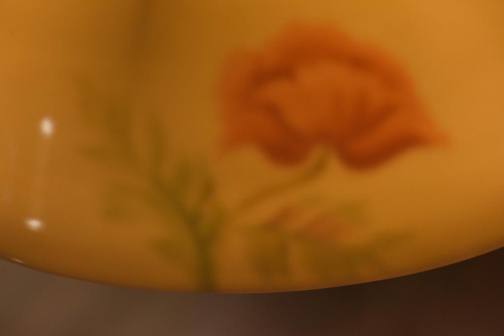 オールドノリタケ・則武(日陶)　ポピー(芥子)　照らすと透ける模様が魅力の電笠(天井照明、シェード)(2)