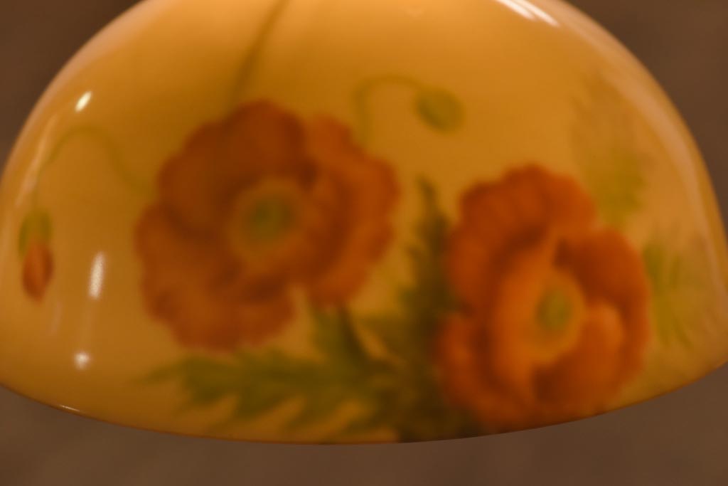 オールドノリタケ・則武(日陶)　ポピー(芥子)　照らすと透ける模様が魅力の電笠(天井照明、シェード)(2)
