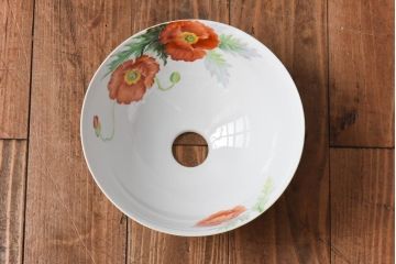 オールドノリタケ・則武(日陶)　ポピー(芥子)　照らすと透ける模様が魅力の電笠(天井照明、シェード)(2)