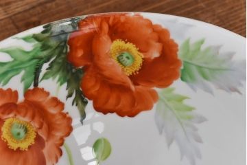 オールドノリタケ・則武(日陶)　ポピー(芥子)　照らすと透ける模様が魅力の電笠(天井照明、シェード)(2)