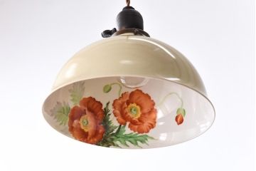 オールドノリタケ・則武(日陶)　ポピー(芥子)　照らすと透ける模様が魅力の電笠(天井照明、シェード)(2)