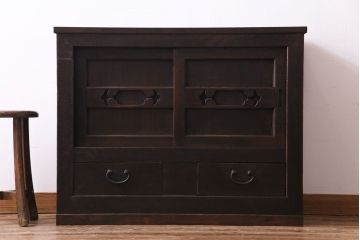 アンティーク家具　和製アンティーク　明治期　三尺　古いヒノキ材が味わい深い水屋箪笥サイドボード(収納棚、食器棚)