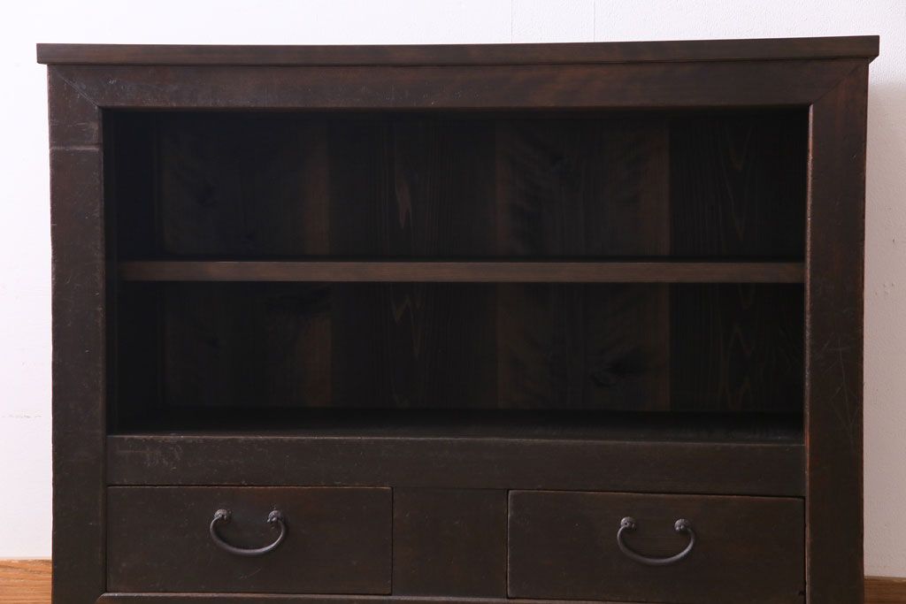 アンティーク家具　和製アンティーク　明治期　三尺　古いヒノキ材が味わい深い水屋箪笥サイドボード(収納棚、食器棚)