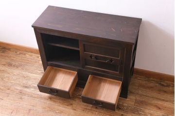 アンティーク家具　和製アンティーク　明治期　三尺　古いヒノキ材が味わい深い水屋箪笥サイドボード(収納棚、食器棚)