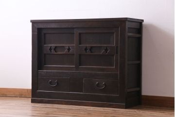 アンティーク家具　和製アンティーク　明治期　三尺　古いヒノキ材が味わい深い水屋箪笥サイドボード(収納棚、食器棚)