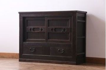 アンティーク家具　和製アンティーク　明治期　三尺　古いヒノキ材が味わい深い水屋箪笥サイドボード(収納棚、食器棚)