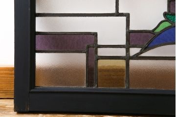 アンティーク雑貨　和製アンティーク　ペイント　レトロなステンドグラス(フィックス窓、明り取り、はめ殺し)(3)