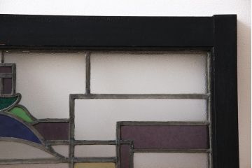 アンティーク雑貨　和製アンティーク　ペイント　レトロなステンドグラス(フィックス窓、明り取り、はめ殺し)(3)