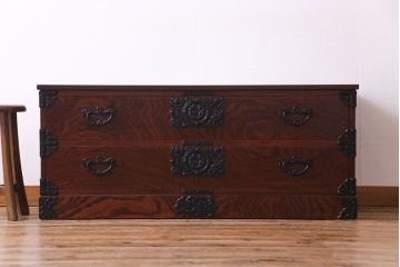 中古　伝統民芸家具　岩谷堂箪笥　上質な和の雰囲気漂う箪笥ローボード(ローチェスト、引き出し)