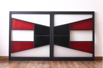 ペイント　色ガラス入り　モダンな雰囲気漂うガラス戸(引き戸、窓)2枚セット