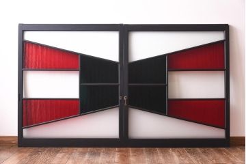 ペイント　色ガラス入り　モダンな雰囲気漂うガラス戸(引き戸、窓)2枚セット