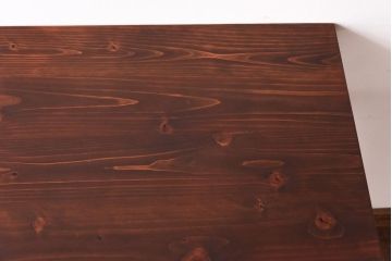 アンティーク家具　ヒノキ材製天板　淡いペイントカラーのアイアンテーブル(作業台、カフェテーブル)(1)