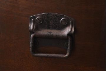 アンティーク雑貨　昭和レトロ　栓材・鉛板張り　奥行スリムな蓋付き木箱(収納箱)