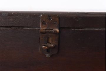 アンティーク雑貨　昭和レトロ　栓材・鉛板張り　奥行スリムな蓋付き木箱(収納箱)