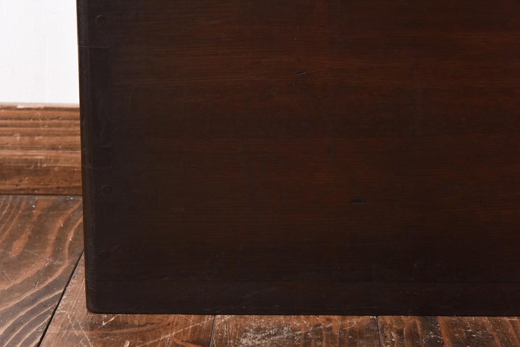 アンティーク雑貨　昭和レトロ　栓材・鉛板張り　奥行スリムな蓋付き木箱(収納箱)