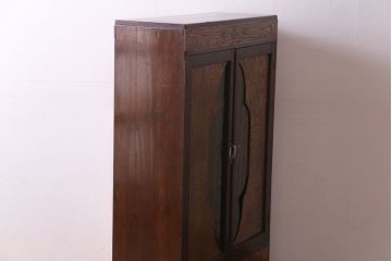 アンティーク家具　昭和中期　大正ロマン　色ガラス入り　扉のデザインが印象的な本箱(収納棚、キャビネット)