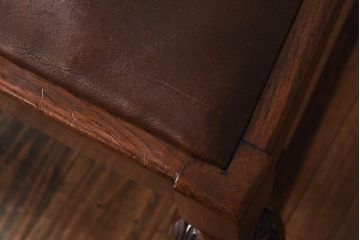 【H様ご成約済】イギリスアンティーク　オーク材　本革　彫刻の意匠がおしゃれなチェア(ダイニングチェア、椅子)(2)