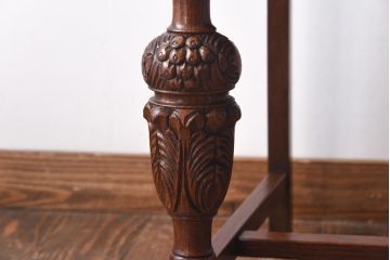 【H様ご成約済】イギリスアンティーク　オーク材　本革　彫刻の意匠がおしゃれなチェア(ダイニングチェア、椅子)(2)