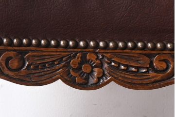 【H様ご成約済】イギリスアンティーク　オーク材　本革　彫刻の意匠がおしゃれなチェア(ダイニングチェア、椅子)(3)