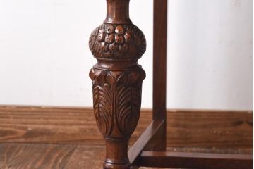 【H様ご成約済】イギリスアンティーク　オーク材　本革　彫刻の意匠がおしゃれなチェア(ダイニングチェア、椅子)(3)