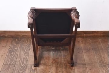 【H様ご成約済】イギリスアンティーク　オーク材　本革　彫刻の意匠がおしゃれなチェア(ダイニングチェア、椅子)(3)